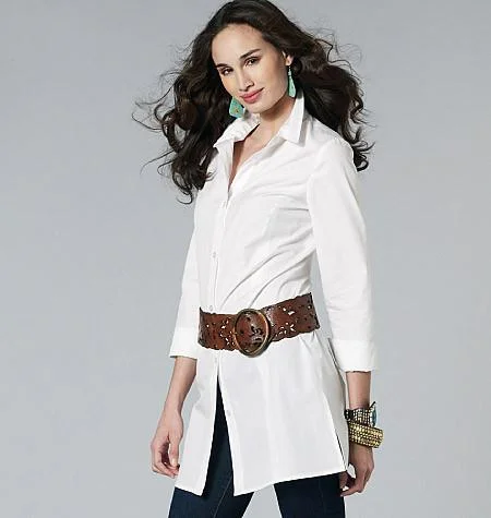 McCall's 6124 Misses'/Miss Petite/Women's/Women's Petite Shirts In 3 Lengths Pattern Elegant Lace-Trimmed Short Shirt