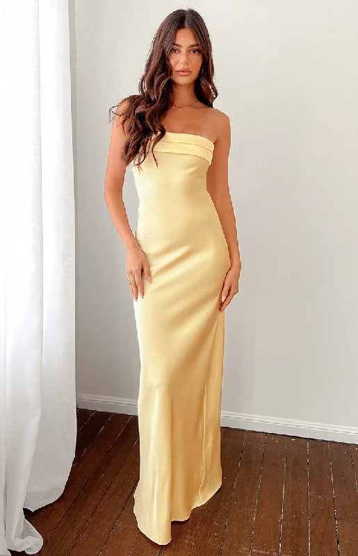 Maiah Yellow Maxi Dress Elegant Lace-Up Maxi Dress