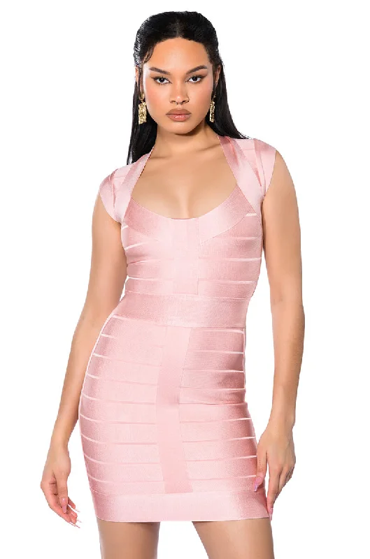 MILA CAP SLEEVE SOFT BANDAGE MINI DRESS Elegant Silk Mini Dress