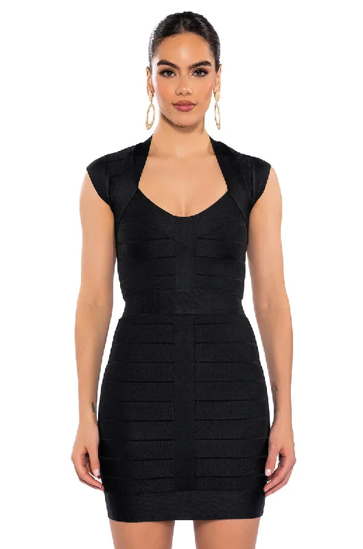 MILA CAP SLEEVE SOFT BANDAGE MINI DRESS Fashionable Mini Dress with Pockets