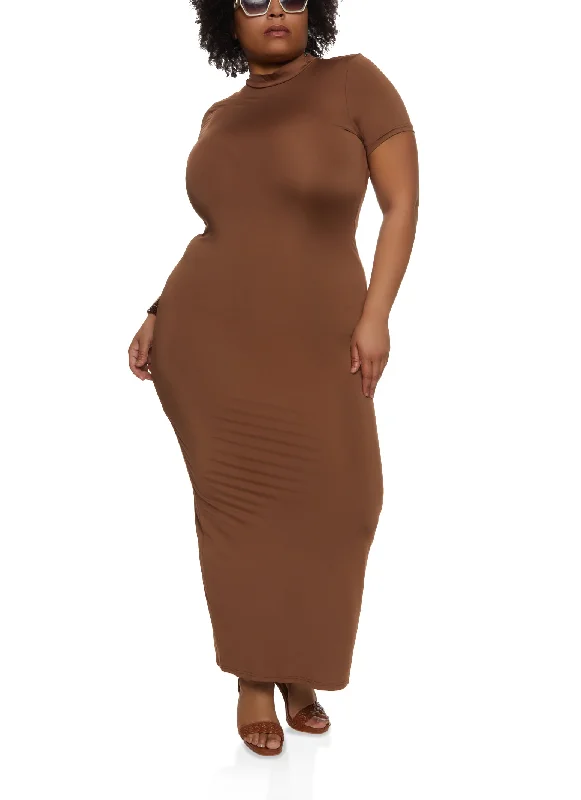 Plus Size Basic T Shirt Maxi Dress Stylish One-Shoulder Maxi Dress