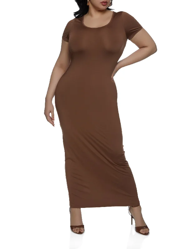 Plus Size Daisy Back Slit T Shirt Maxi Dress Chic Off-Shoulder Maxi Dress