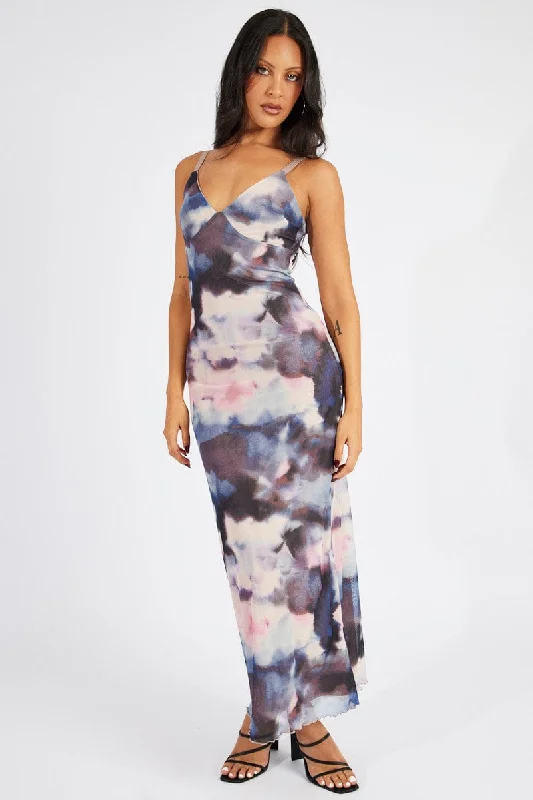 Multi Abstract Maxi Dress Sleeveless Bodycon Mess