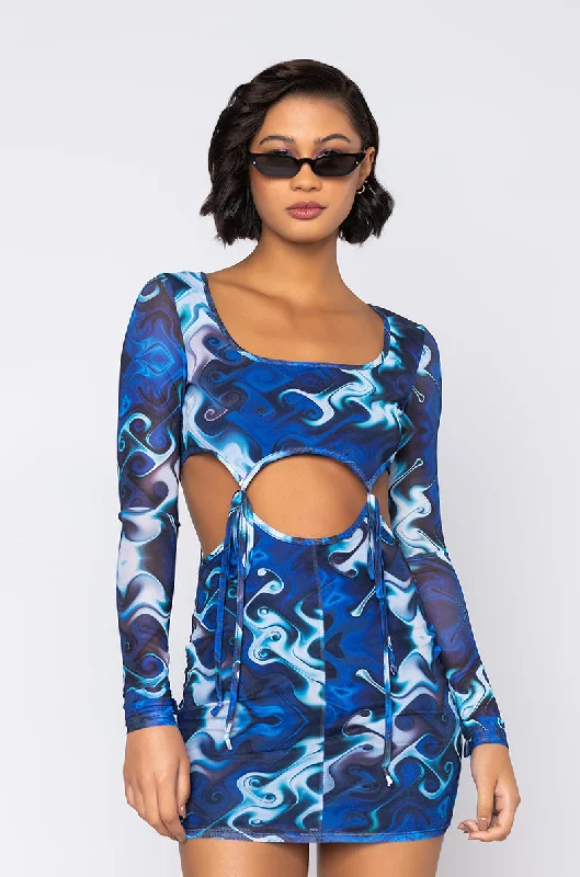 NO CLOUDY DAYZ LONG SLEEVE MINI DRESS Cozy Ruched Mini Dress