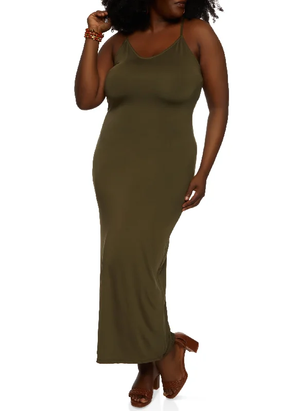 Plus Size Scoop Neck Bodycon Maxi Dress Fashionable Sheer Maxi Dress