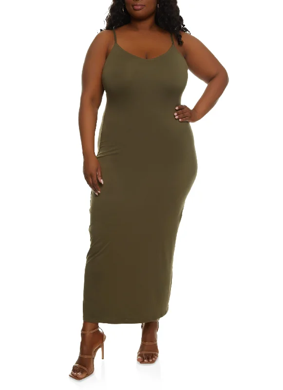 Plus Size Soft Knit V Neck Maxi Dress Stylish Off-Shoulder Maxi Dress