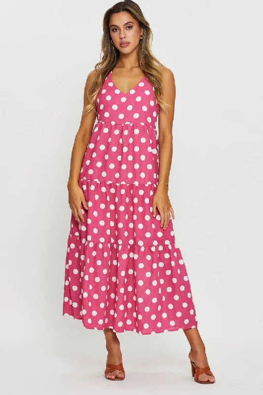 Polka Dot Maxi Dress Sleeveless Trendy Maxi Dress with Lace