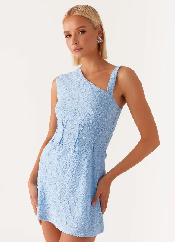 Poppy Mini Dress - Baby Blue Comfortable One-Shoulder Mini Dress