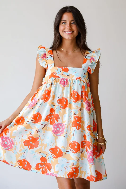 FINAL SALE - Precious Destiny Orange Floral Mini Dress Elegant Vintage Mini Dress