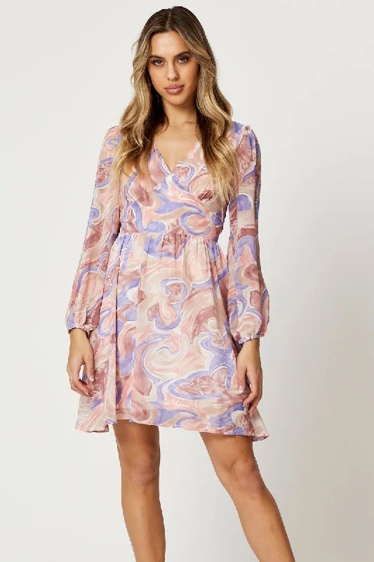 Print Mini Dress Long Sleeve Classic Black Mini Dress