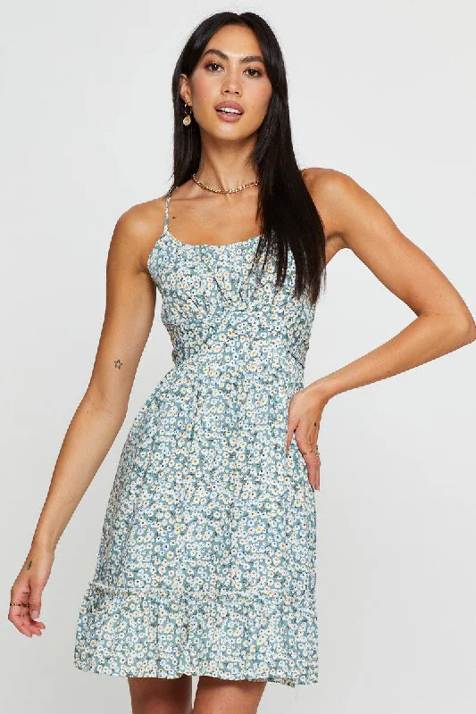 Print Mini Dress Sleeveless Comfortable Wrap Mini Dress