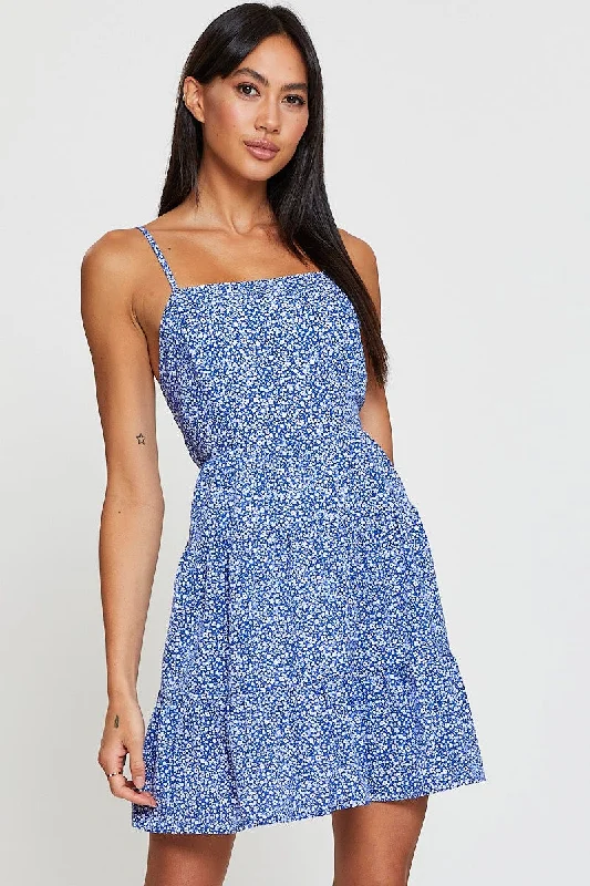 Print Mini Dress Sleeveless Scoop Neck Trendy Wraparound Mini Dress