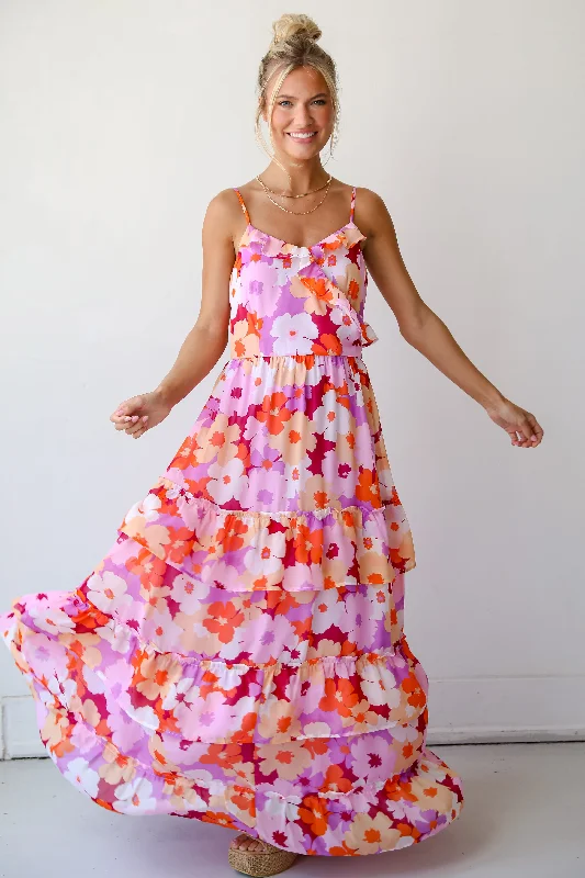FINAL SALE - Proof Of Perfection Lavender Floral Maxi Dress Cozy Spaghetti Strap Maxi Dress