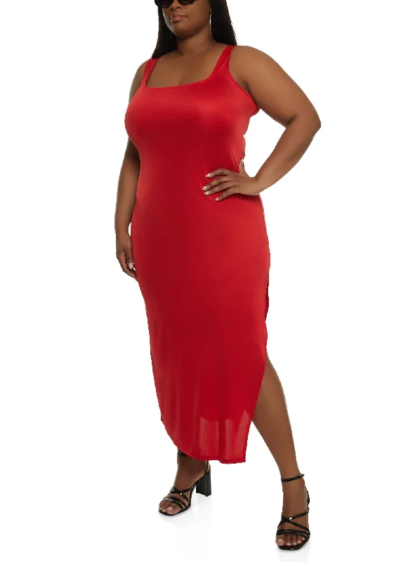 Plus Size Square Neck Sleeveless Maxi Dress Elegant Sleeveless Maxi Dress