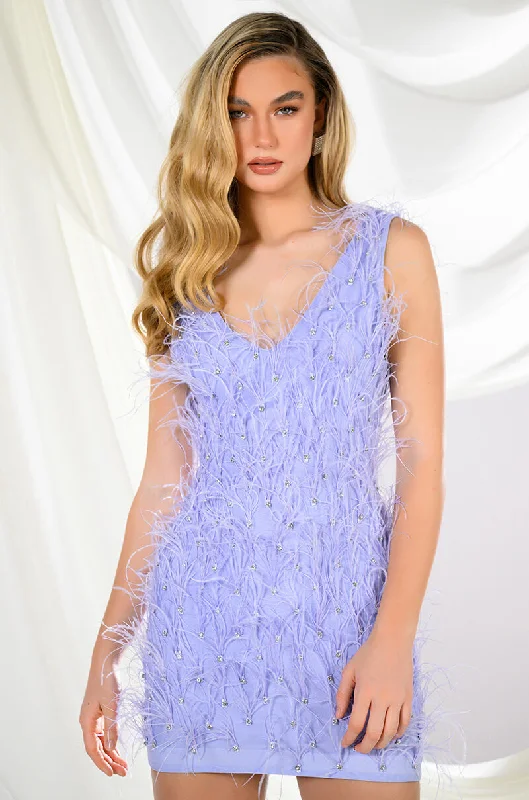 RENDEZVOUS SLEEVELESS FEATHER MINI DRESS Trendy Tie-Dye Mini Dress