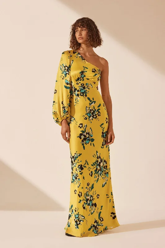 ROMILLY SILK ONE SHOULDER OPEN BACK MAXI DRESS Elegant Wraparound Maxi Dress