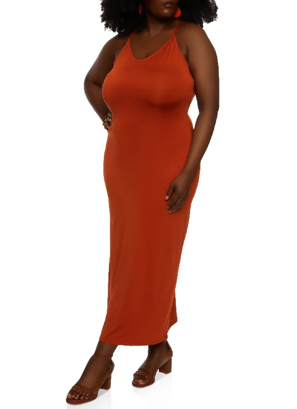 Plus Size Scoop Neck Bodycon Maxi Dress Elegant Maxi Dress with Slit