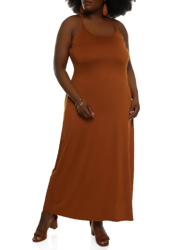 Plus Size Scoop Neck Cami Maxi Dress Stylish Maxi Dress with Frills