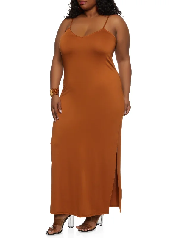 Plus Size Side Slit Cami Maxi Dress Fashionable Sleeveless Maxi Dress