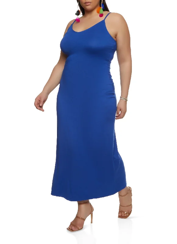 Plus Size Soft Knit V Neck Maxi Dress Classic Solid Maxi Dress