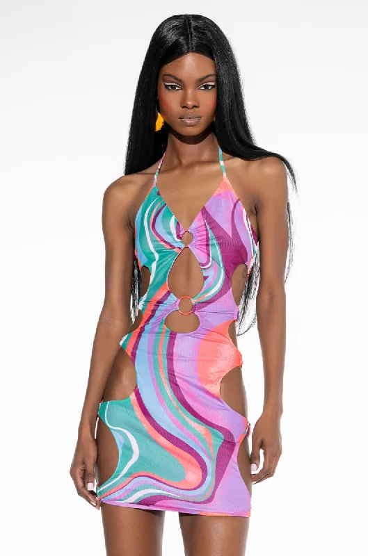 SHE AIN'T ME MINI DRESS WITH CUT OUTS Trendy Crossover Mini Dress