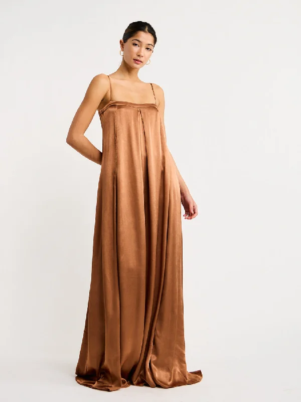 Shona Joy Column Maxi Dress in Almond Stylish Pleated A-Line Maxi Dress