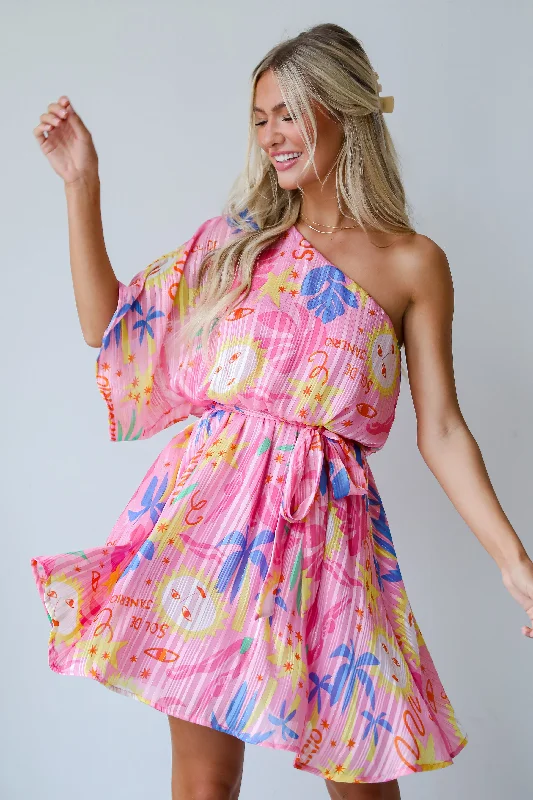FINAL SALE - Sol De Janeiro Pink One-Shoulder Mini Dress Classic Striped Mini Dress