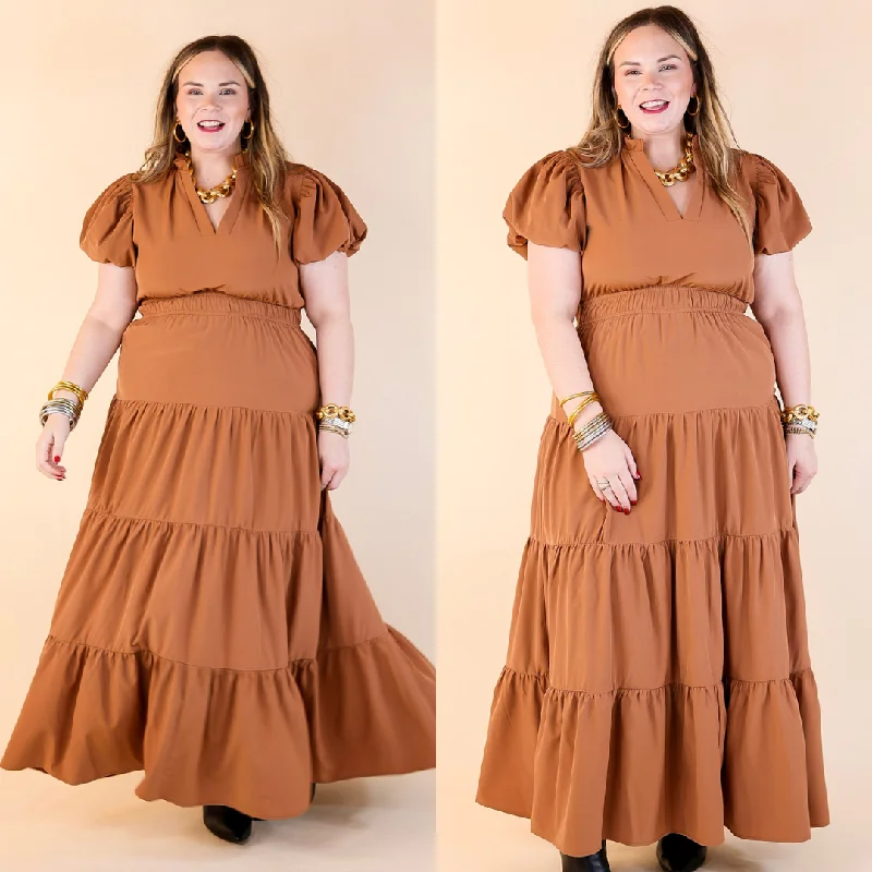 Table for Two Tiered Maxi Dress with Puff Sleeves in Clay Rust Orange Classic Tulle Maxi Dress Table for Two Tiered Maxi Dress with Puff Sleeves in Clay Rust Orange Classic Tulle Maxi Dress