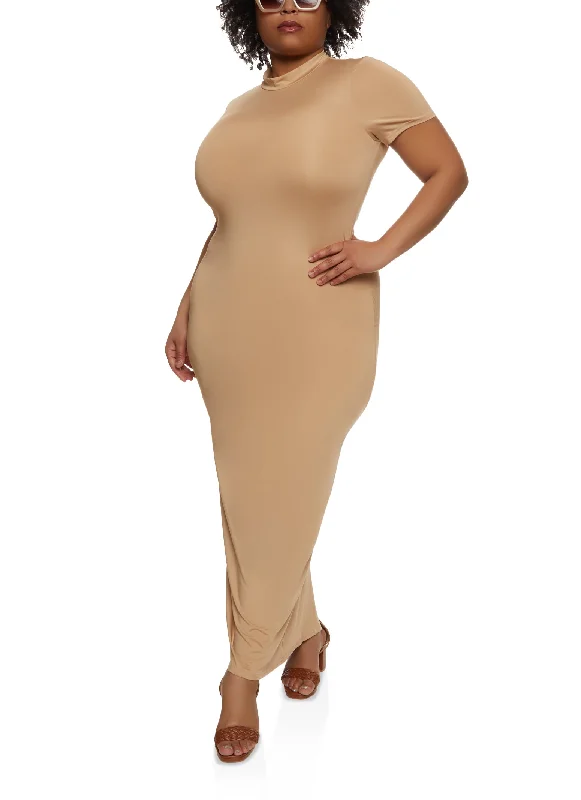 Plus Size Basic T Shirt Maxi Dress Elegant Maxi Dress with Drapes