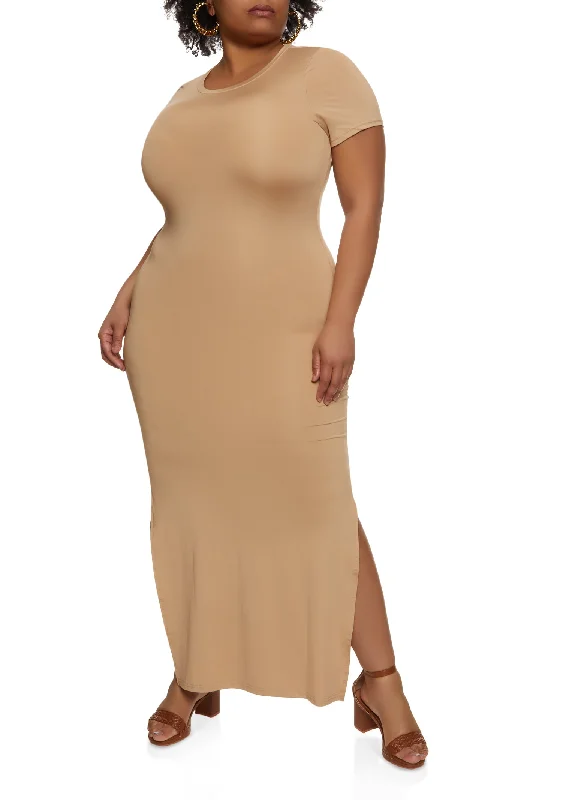 Plus Size T Shirt Maxi Dress Stylish Long Sleeve Maxi Dress
