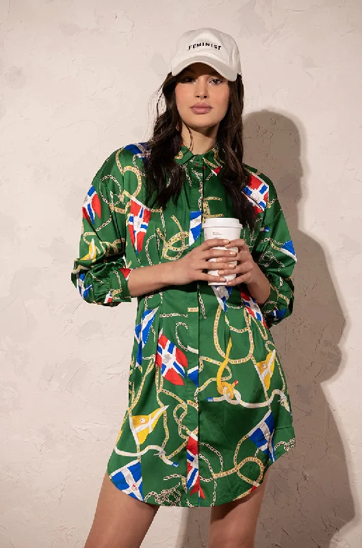 THIS WAY PLEASE BUTTON UP MINI DRESS Chic Tropical Mini Dress