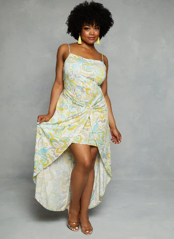 Plus Size Haute Monde Tropical Leaf Print High Low Maxi Dress Casual Maxi Dress with Pockets Plus Size Haute Monde Tropical Leaf Print High Low Maxi Dress Casual Maxi Dress with Pockets
