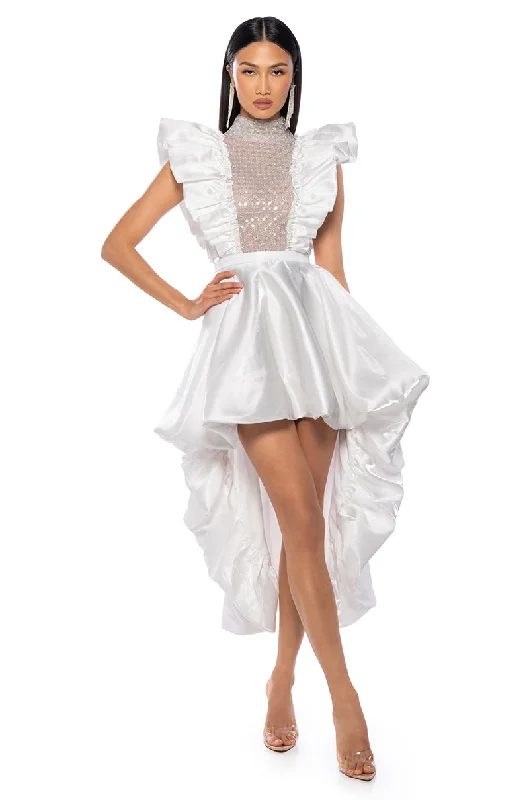 ULTIMATE STUNNA RUFFLE MINI DRESS Comfortable Zip-Up Mini Dress