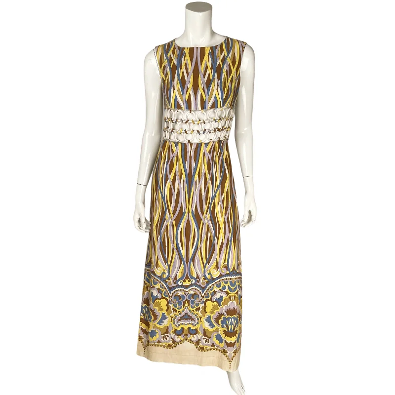 Vintage 60s Mod Maxi Dress Pucciesque w Ring Midriff Italy Cozy Knitted Maxi Dress