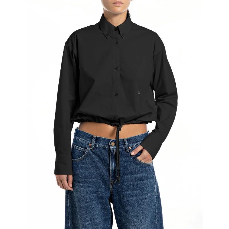 Replay Women's Boxy Shirt With Drawstring Chic Silk Short Sleeve Shirt