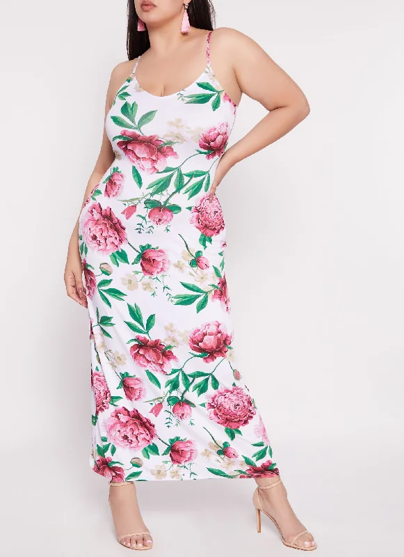 Plus Size Floral Print Sleeveless Maxi Dress Elegant Floral Maxi Dress