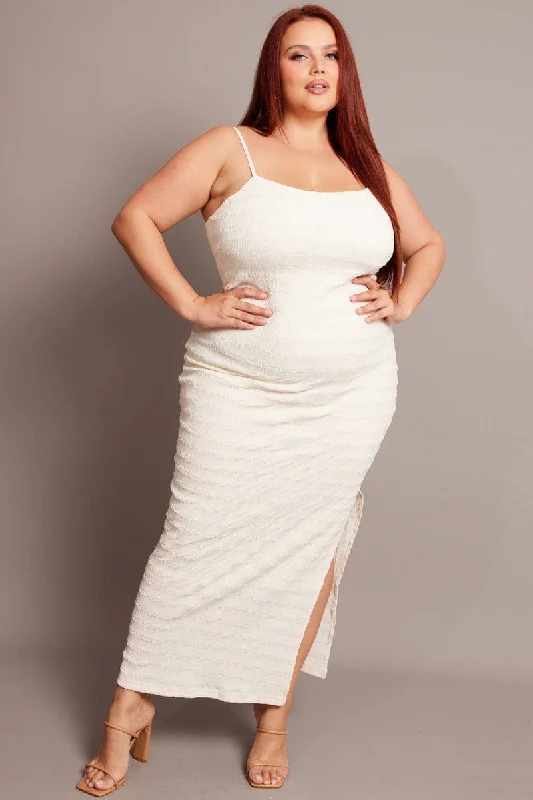 White Textured Maxi Dress Stylish Longline Maxi Dress