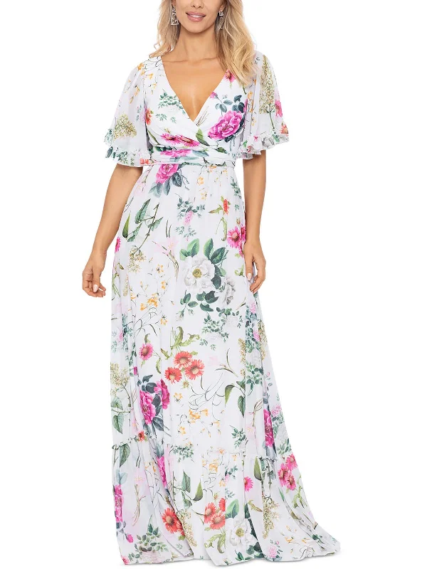 Womens Chiffon Floral Maxi Dress