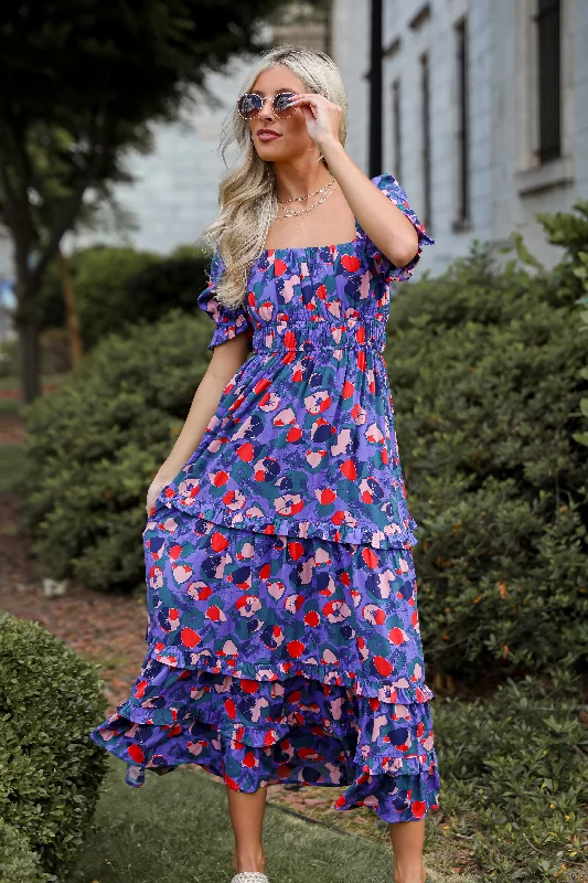 Wonderfully Sweet Purple Floral Maxi Dress Cozy Knitted Maxi Dress