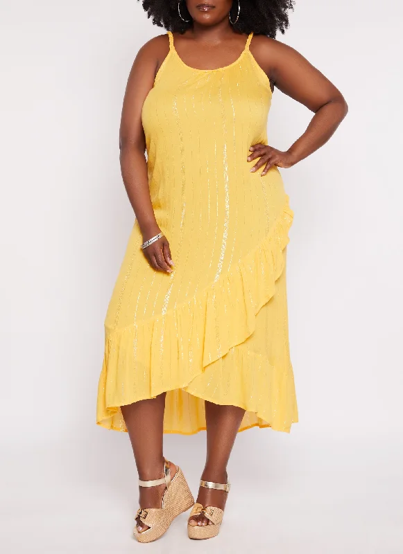 Plus Size Lurex Striped Braided Strap Maxi Dress Trendy Fit-and-Flare Maxi Dress