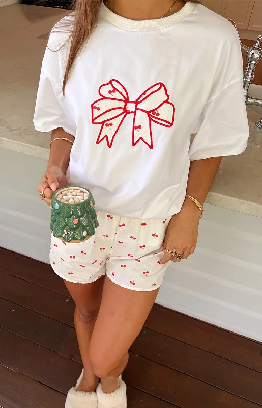 Arnie Bow White Tee Cashmere Blend Cotton Blend Poly Blend