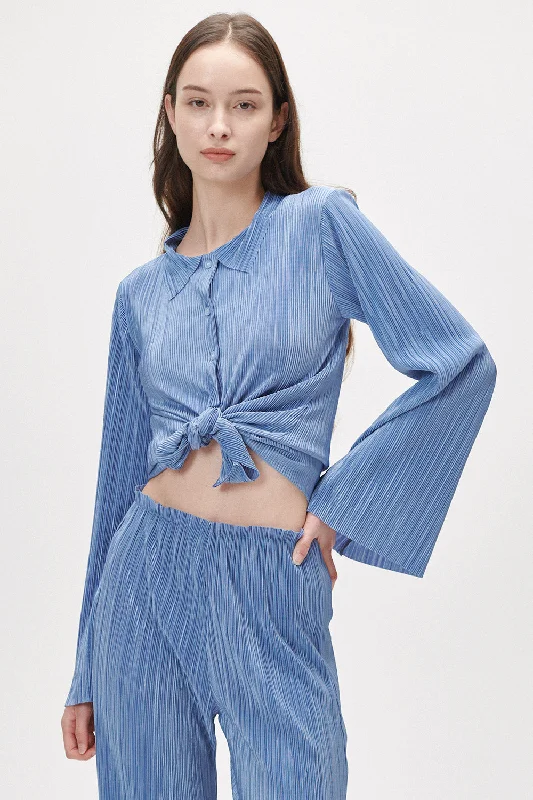 Elena Plisse Shirt Comfortable Flowing Short Sleeve