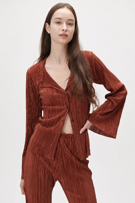 Elena Plisse Shirt Classic Button-Up Short Tee