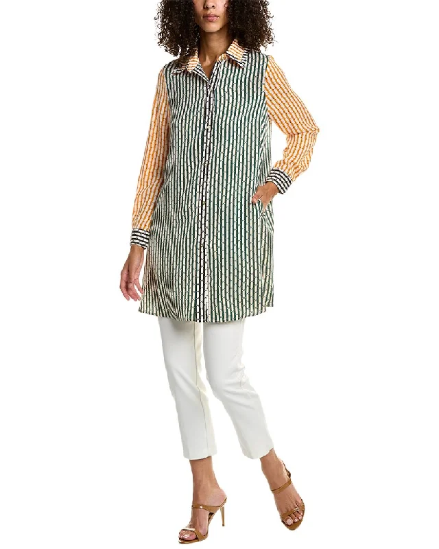 Gracia Contrast Color Midi Shirt Trendy Tie-Front Short Shirt