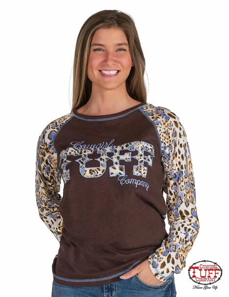 Leopard Baseball Tee Solid Print Embellished