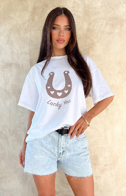 Lucky You White Western Tee Spandex Blend Rayon Blend Denim Blend