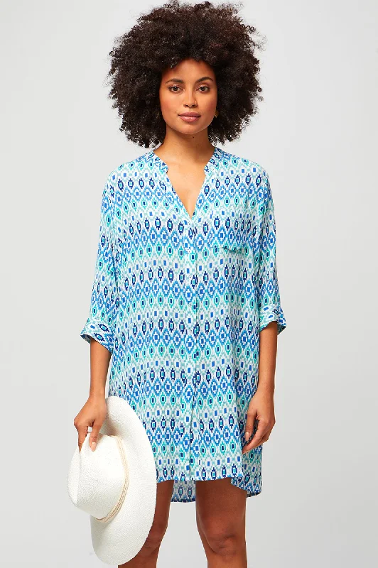 Mila Shirt Tunic | Aztec Turquoise Comfortable Graphic Short Sleeve