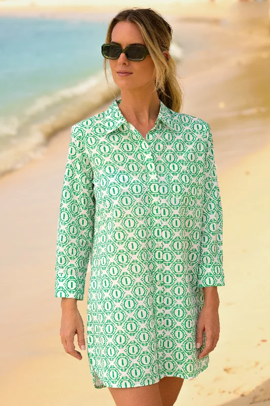 Saffron Beach Shirt | Circle Geo Green Classic Solid Short Shirt