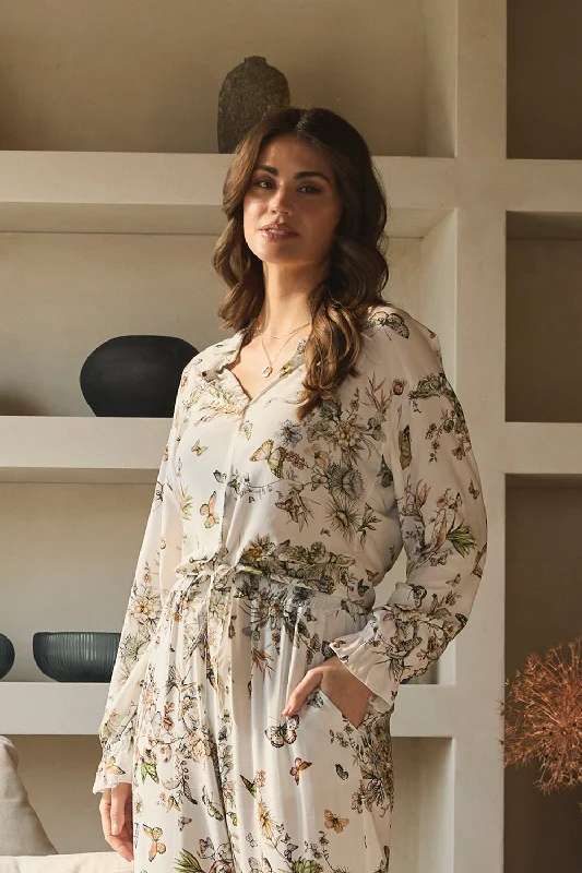 Butterfly Print Long Sleeve Shirt Trendy Short Sleeve Blouse