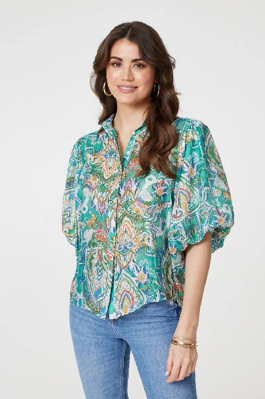 Printed Puff 1/2 Sleeve Shirt Trendy Print Short Sleeve